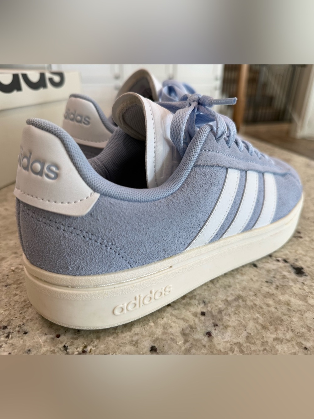 Adidas Grand Court Alpha Light Blue Suede Sneakers with White Stripes - Picture 8 of 11